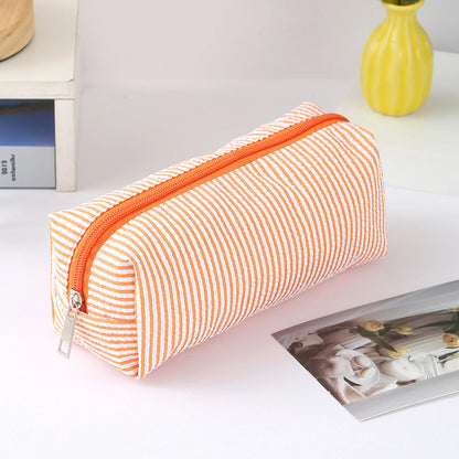 Cute Striped Canvas Pencil Case Small Travel Pouch with Zipper