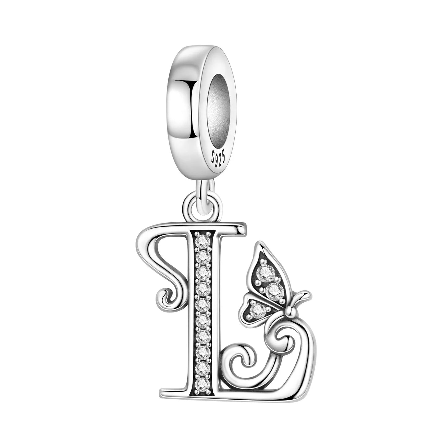 925 Sterling Silver Zircon Butterfly Letter Bracelet