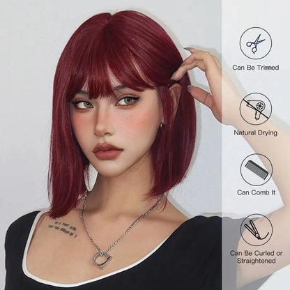 Short Bob Burgundy Straight Synthetic Wig