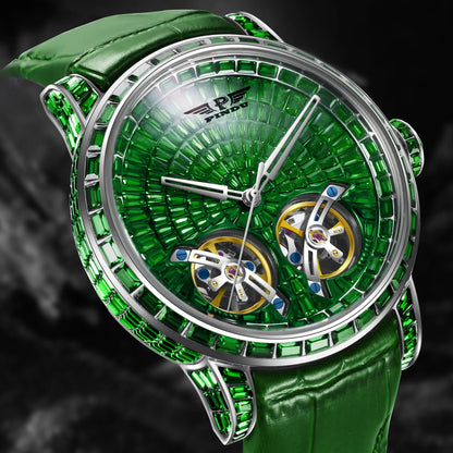 Diamond Mechanical Top Luxury Double Flying Wheel Waterproof Watch Leather