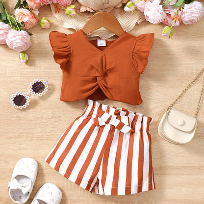 0-2 Year Summer Love Collar Ruffled Short Sleeved Set