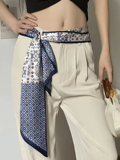 Luxury Long Silk Scarf Animal Horse Print Thin Narrow Scarf Shawl