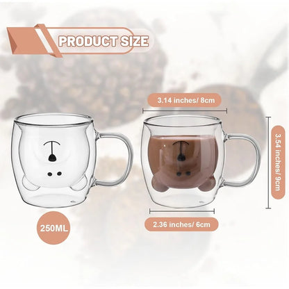 Cute Bear Double-layer Coffee Mug Double Glass Cup with Handle Mug
