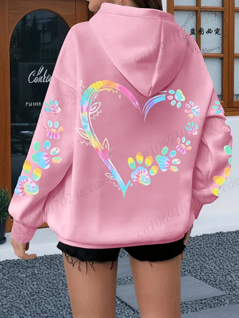 Heart Dog Paw Printed Hoodies Pullovers Sweatshirts