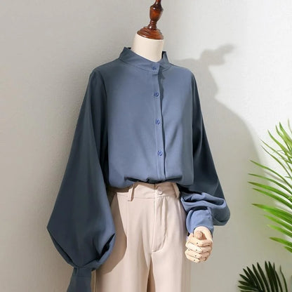 Long Lantern Sleeve Collar Loose Blouses