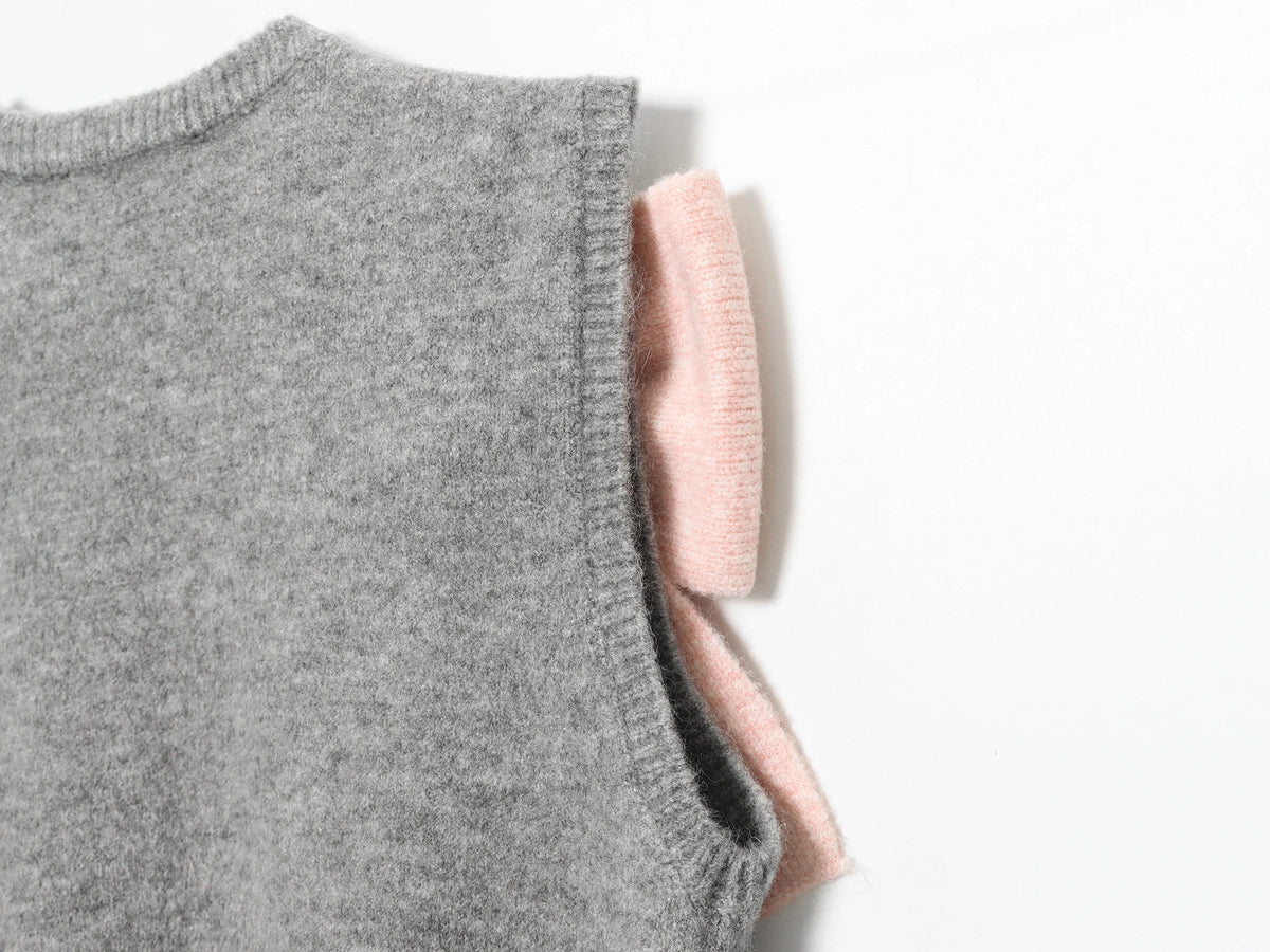 Sweet big bow Korean O-neck warm knitted pullover chic sweater vest