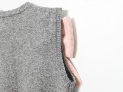 Sweet big bow Korean O-neck warm knitted pullover chic sweater vest