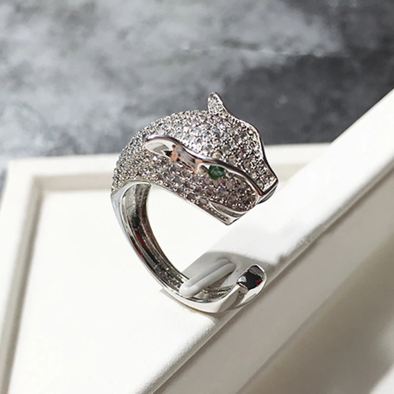 AAA Cubic Zirconia Leopard Luxury Green Crystal Eyes Rings