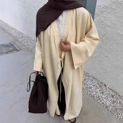 Turkish Muslim Loose Casual Lace-ups Cardigan Luxury Maxi Dress Abaya