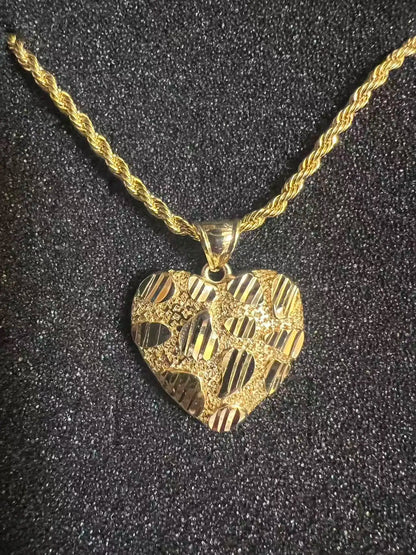 18K Gold Rope Chain Heart Pendant Necklace