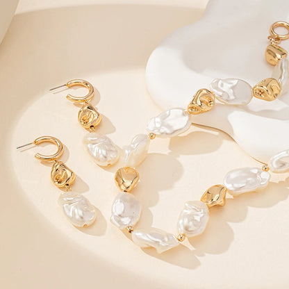 Elegant Palace Style Pearl Necklace Earring Jewelry Set