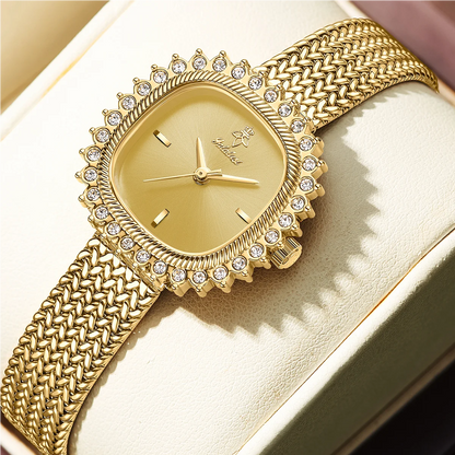 Luxury Sunflower Patterned Bezel Square Quartz Movement Watch