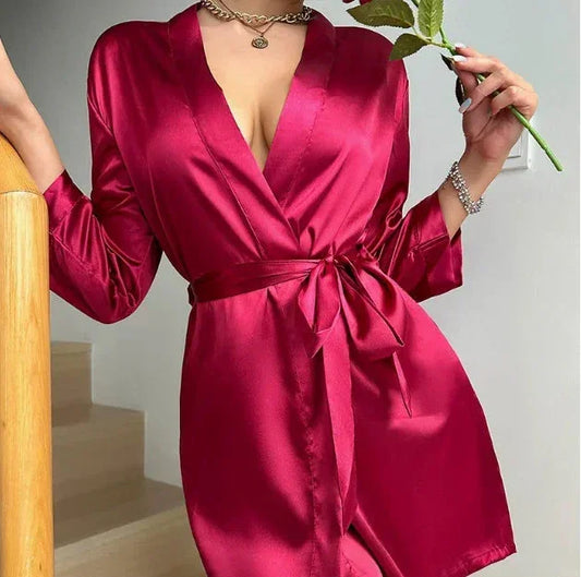 Short Silky Satin Bathrobe Lingerie