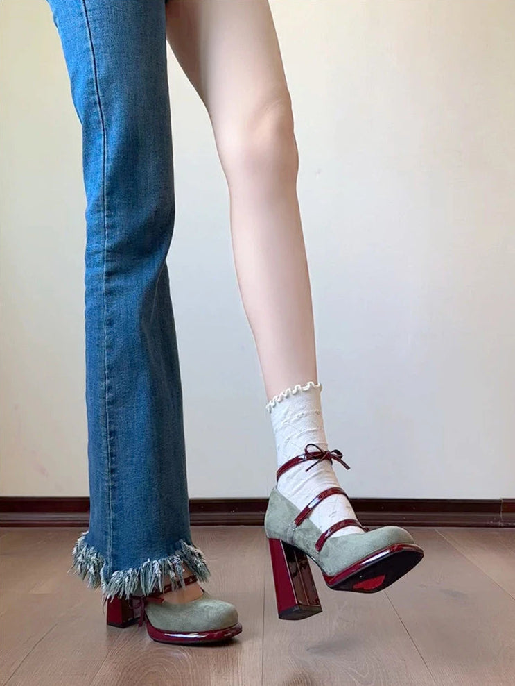 Elegant Bow Chunky Heel Mary Jane High Heels Shoes