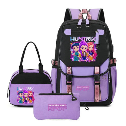 Mochilas Set KPop Demon Hunters Capacity Student School Bag