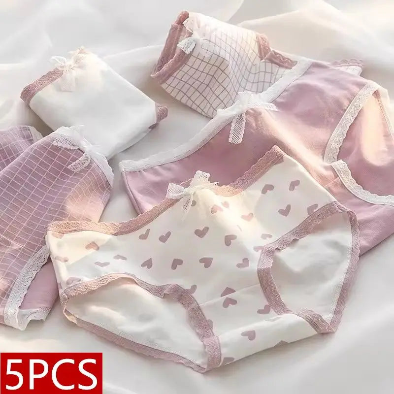 5Pcs/Lot Cute Love Cotton Sexy Lingerie