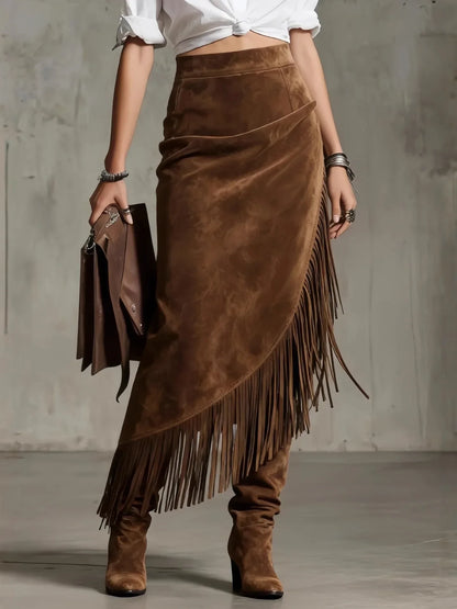 Tassel Suede High Waist Midi Chic Skirts