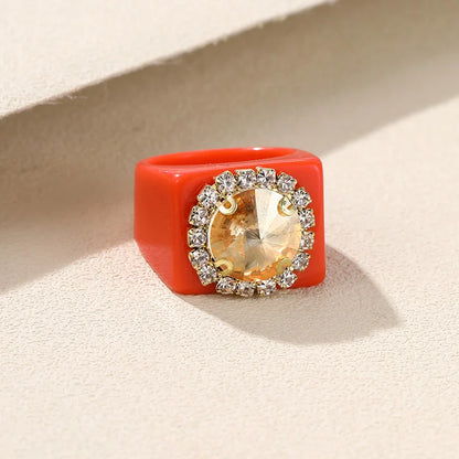 Colorful Rhinestone Geometric Square Large Punk Finger Rings