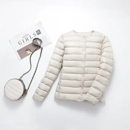 Light Down Duck Down Fall Collarless Light Quilted Puffer Coat