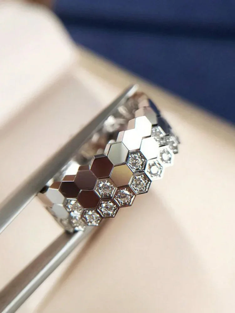 925 Sterling Silver Zircon Honeycomb 3pc Set Ring