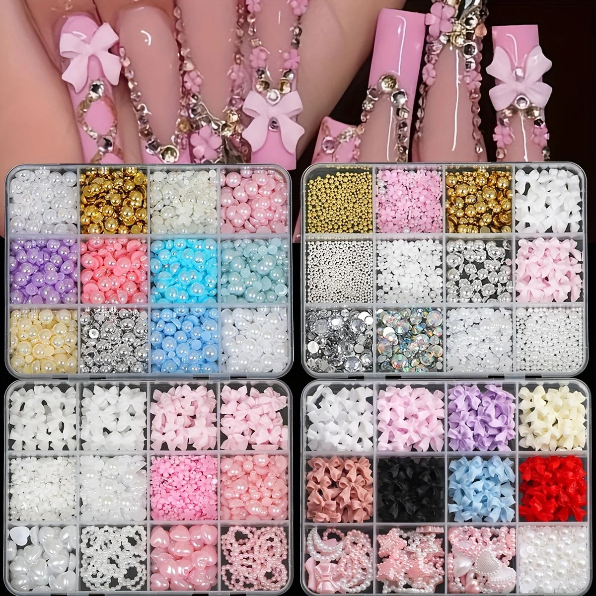 500PCS 3D Nail Art Decoration Kit with Resin Bows