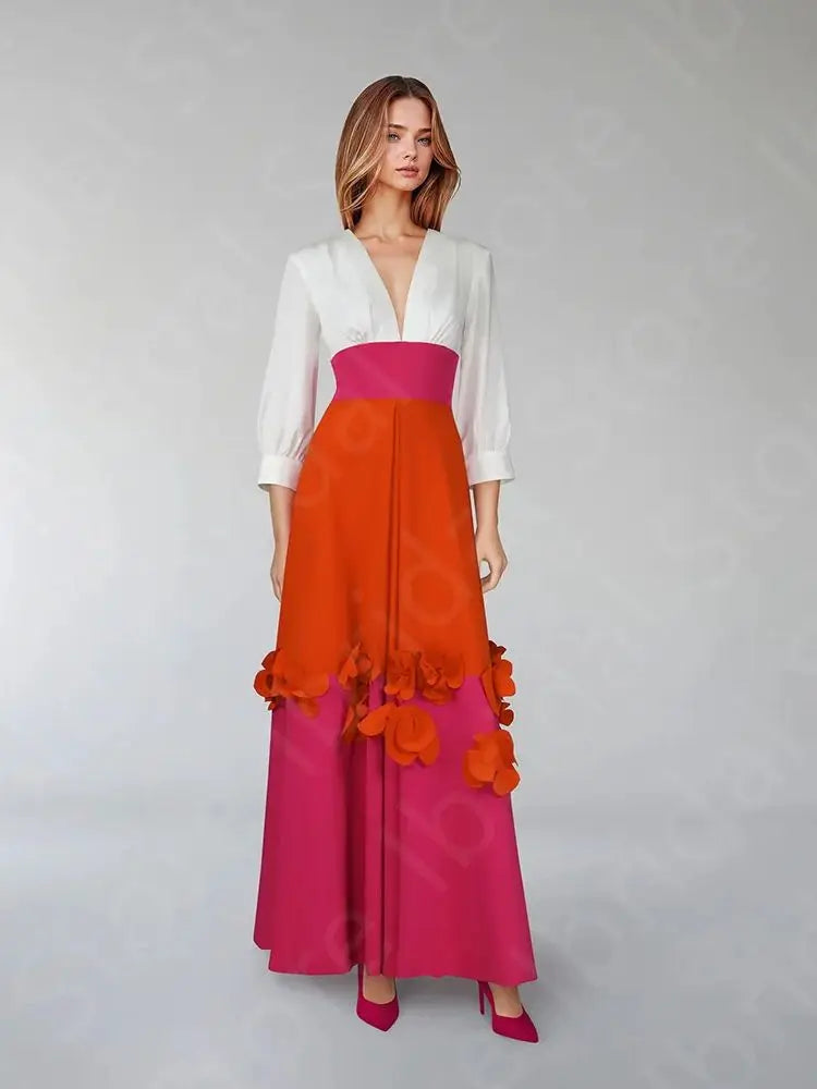 Customized Classic 3/4 Sleeves Flowers Dress