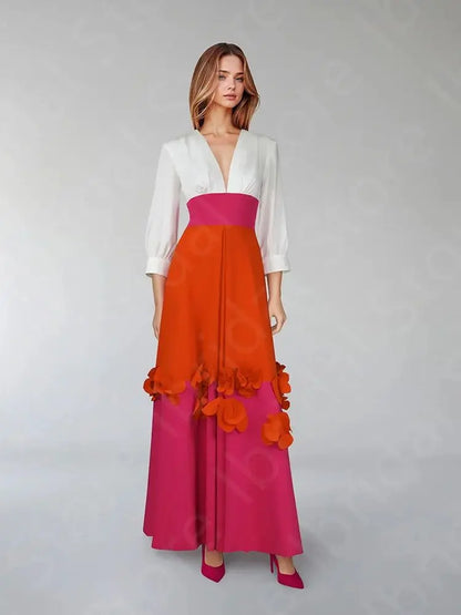 Customized Classic 3/4 Sleeves Flowers Dress