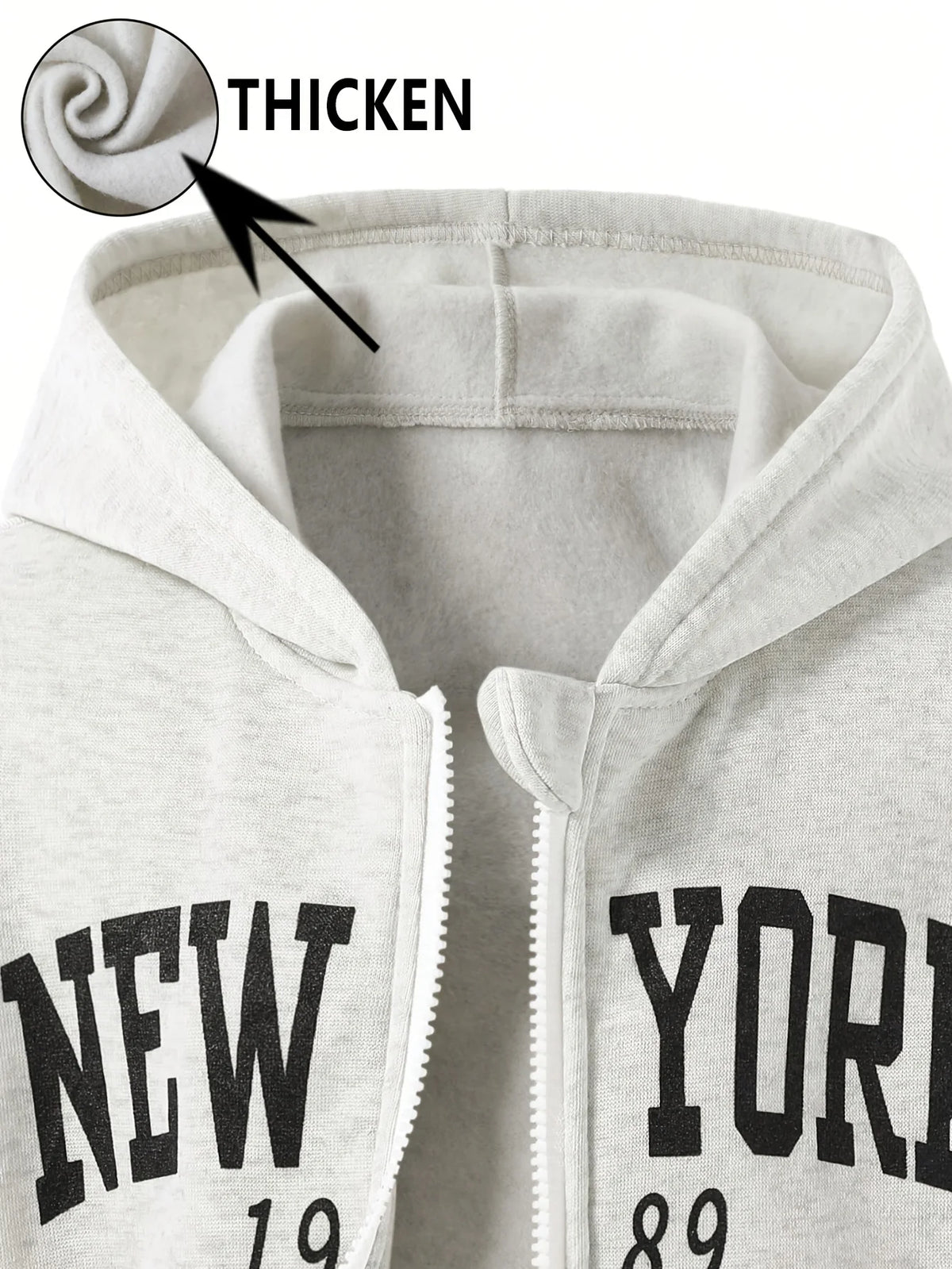 Autumn and Winter Thickened Hooded Zip-Up Jacket + "New York" Printed Set