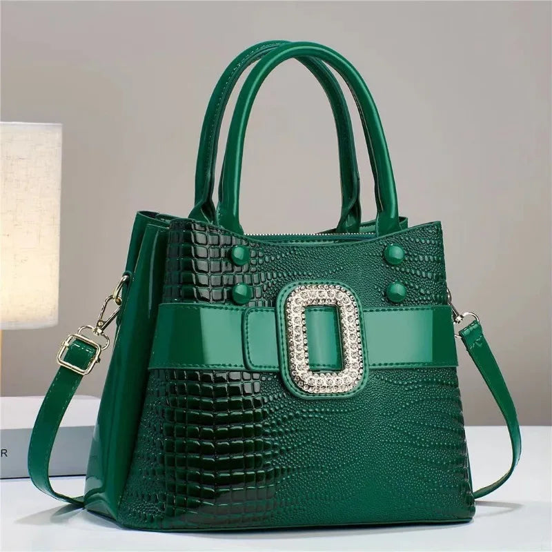 3-Layer Bright Leather Shoulder Large Capacity Tote Bag