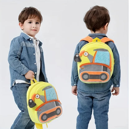 Cartoon Plush Kid Backpack Engineering Vehicles Kindergarten Schoolbag