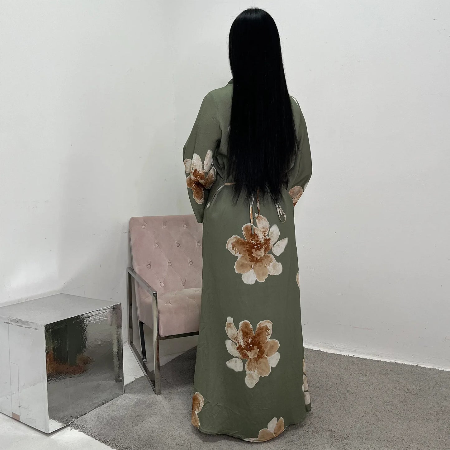 Arabesque Bell Sleeve Flowy Maxi Abaya Dress