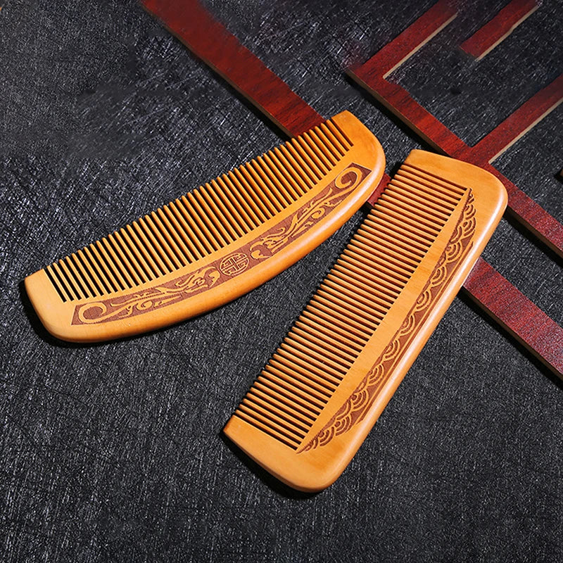 Natural Peach Wood Hair Comb Close Teeth Anti-static Brash