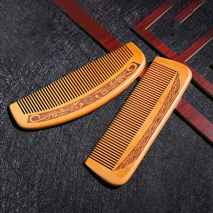 Natural Peach Wood Hair Comb Close Teeth Anti-static Brash