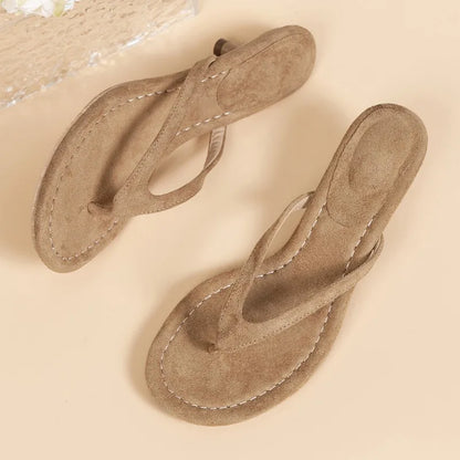 Brown Heeled with Thin Heel Flip Flops Casual Slipper