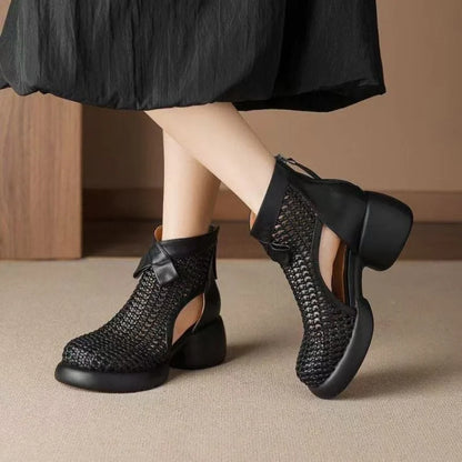 Chunky Heel Soft Leather Roman Sandals Casual Shoes