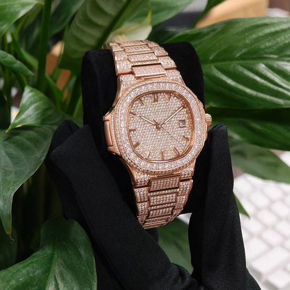 Luxury Diamond Sapphire Glass Steel Mechanical Movement  Wristwatch