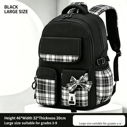 School Students Girls Checkered Backpack Large Capacity Bags