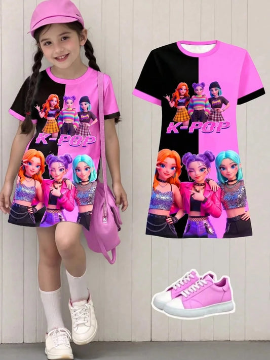 Kpop Cartoon Graphic Funny Short Sleeve Dress