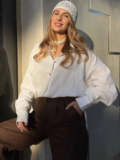 Elegant Long Sleeve Cotton Blouse