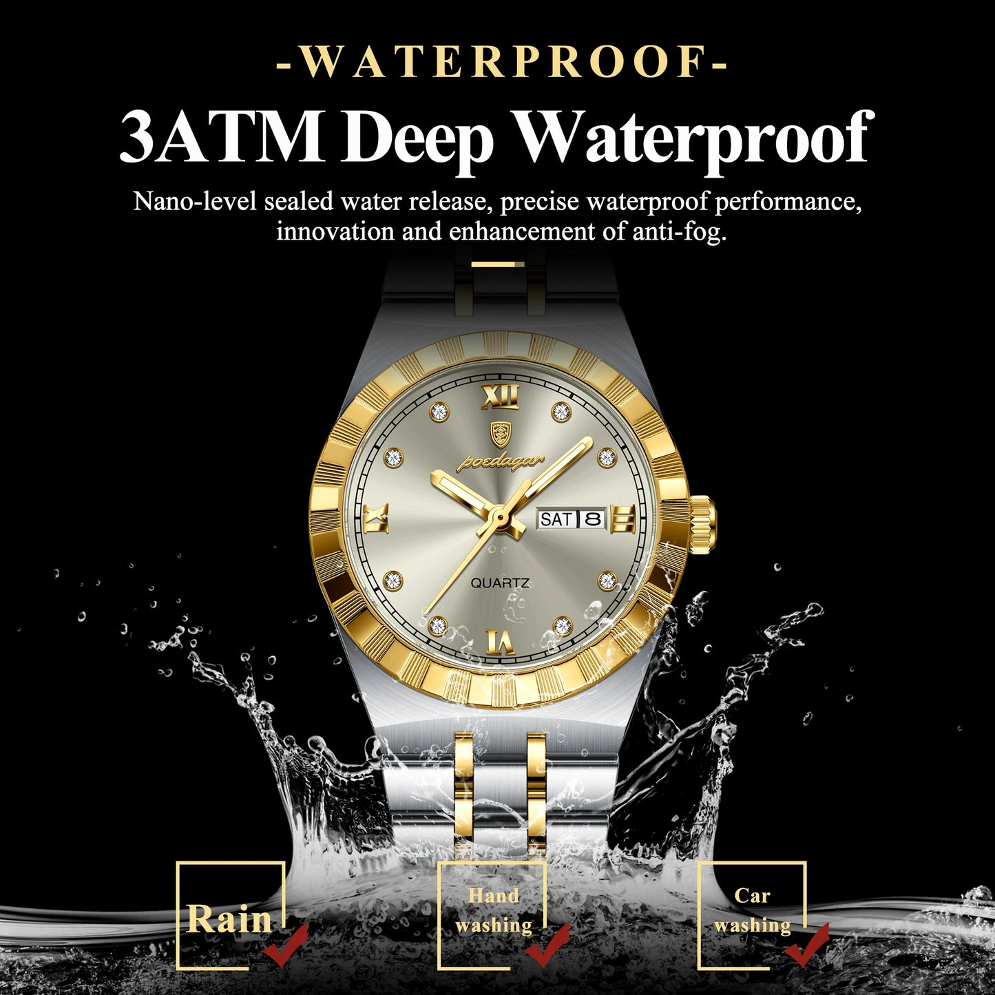 Luminous Stainless Steel Quartz Watches