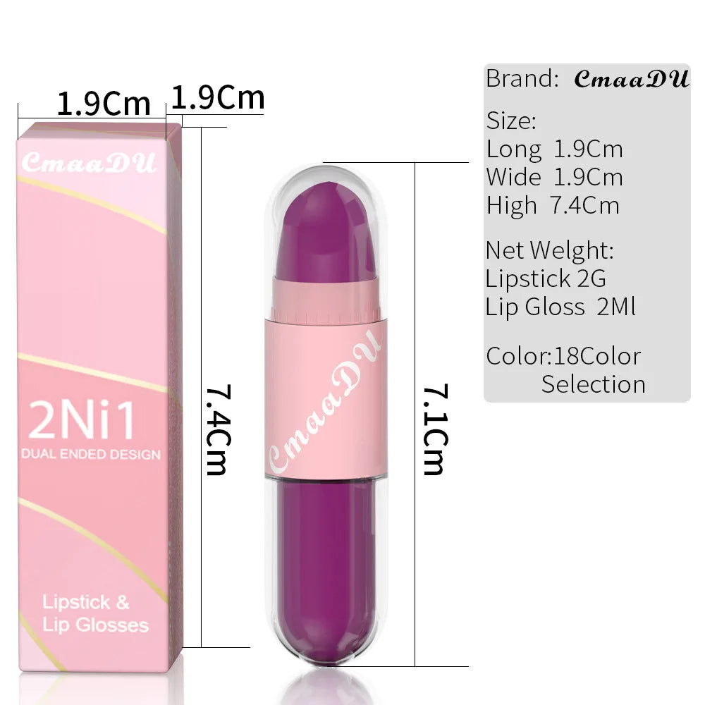 18 Colors 2 in 1 Matte Liquid Purple Lip Glaze Lipsticks