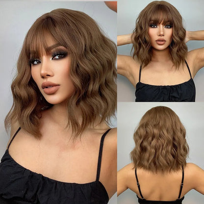 Wavy Bob Short Blonde Dark Roots Wigs