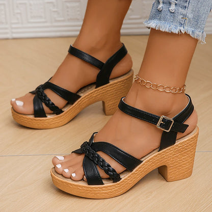 Braided High Heels Chunky Platform Gladiator Sandals