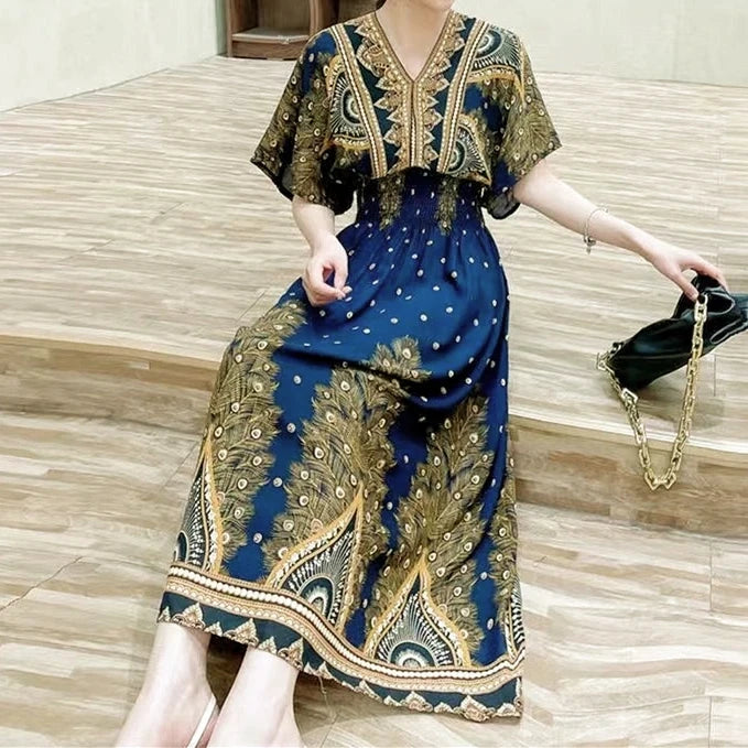 Colorful Flower  Bohemian Midi Dress