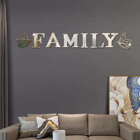 Two butterflies English Letters Family 3D Mirror Wall Stickers