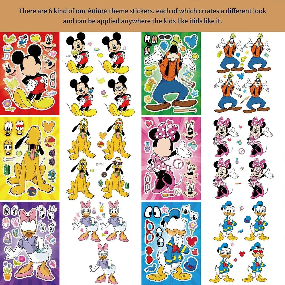 12Sheets Disney Make a Face Puzzle Stickers Mickey Mouse Donald Duck Kids Sticker