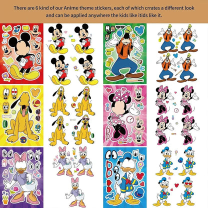 12Sheets Disney Make a Face Puzzle Stickers Mickey Mouse Donald Duck Kids Sticker