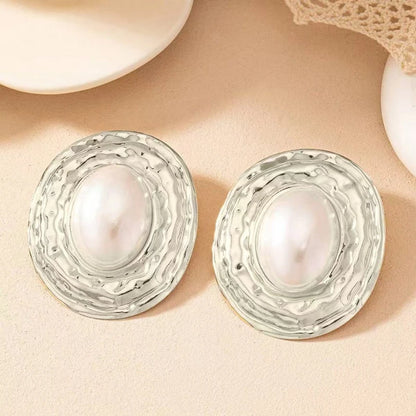 Exaggerated Big Pearl Oval Earrings