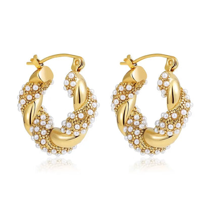 Zircon Circle Geometric U Shape Hoops Earring