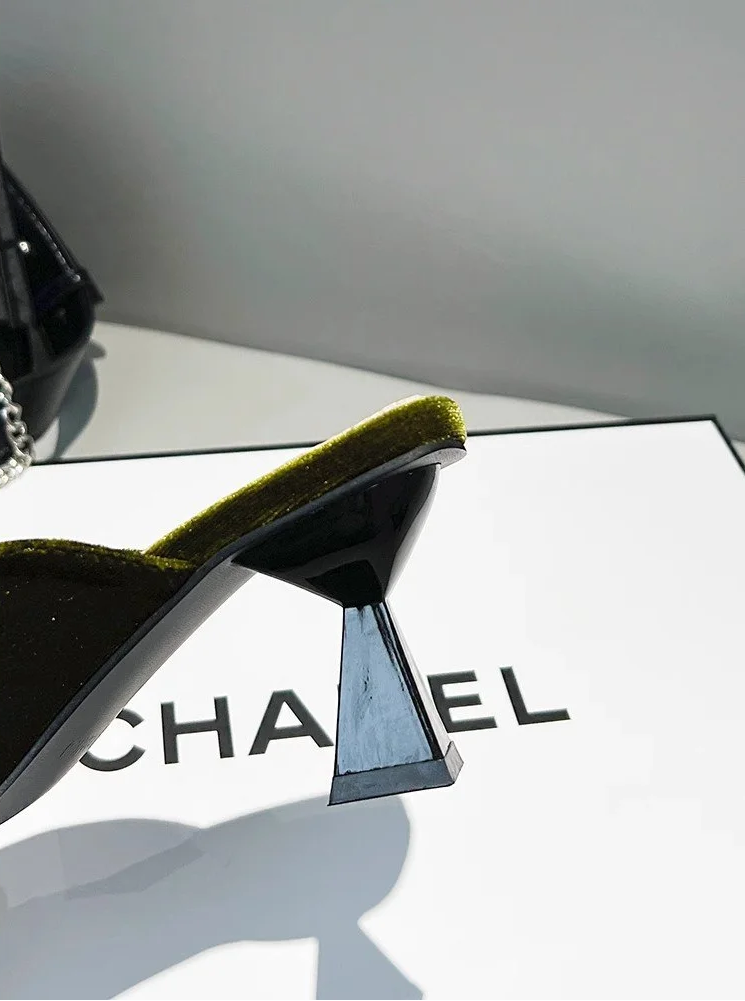 Elegant Velvet Mule Heels Pointed Toe Cone Heel Shoes